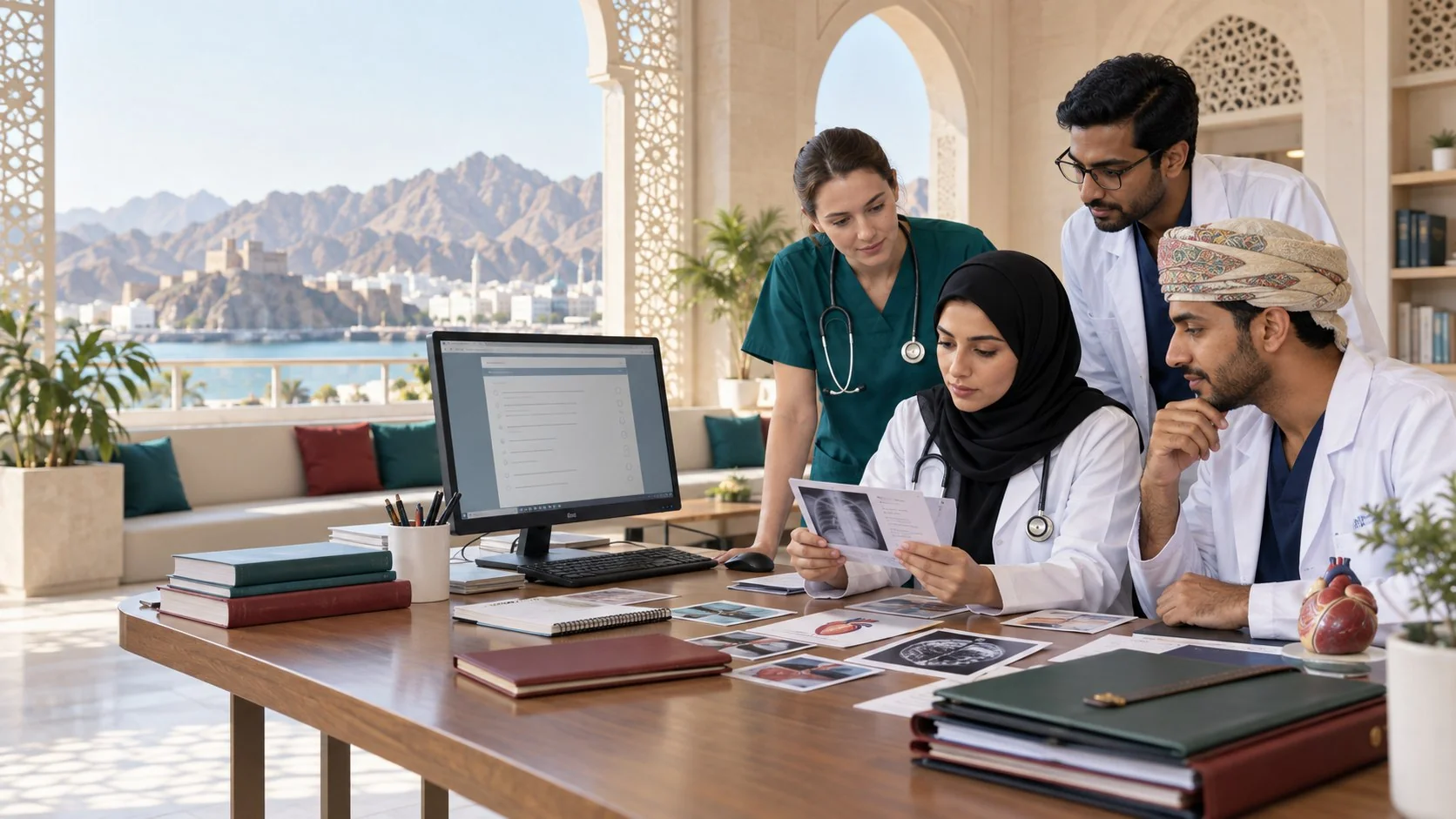 Healthcare professionals preparing for an OMSB Oman classification assessment