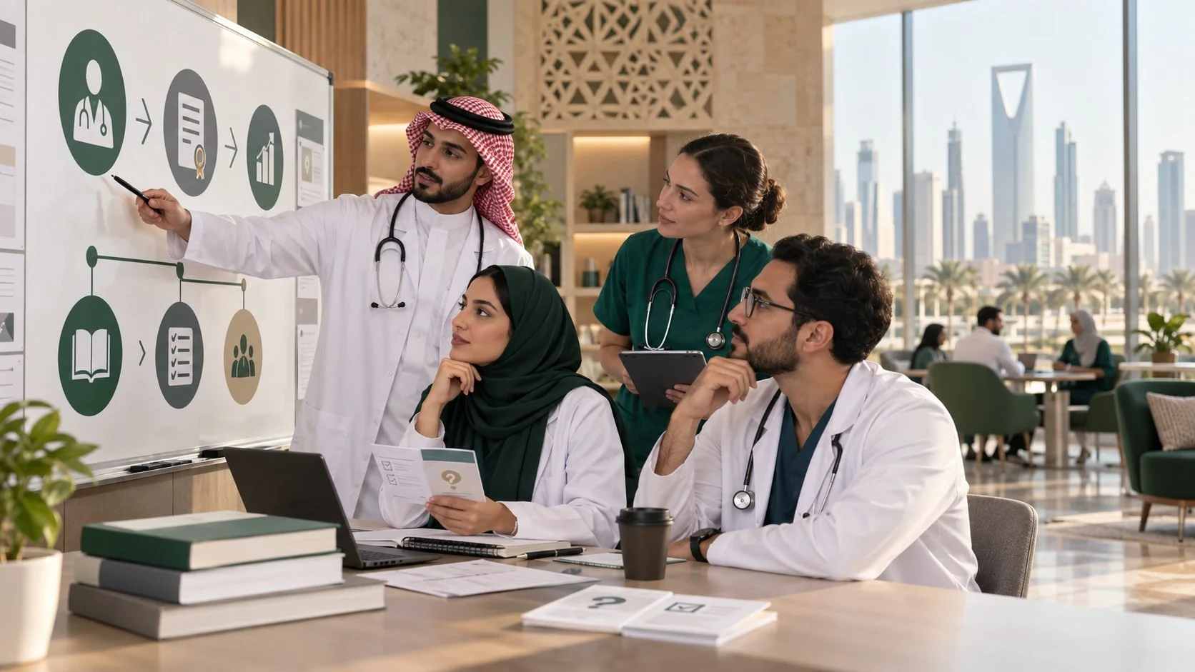 Healthcare professionals reviewing the SCFHS classification and registration pathway